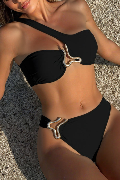 Asymmetrical Metal Shoulder Bikini Set