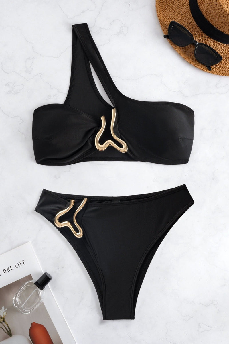 Asymmetrical Metal Shoulder Bikini Set