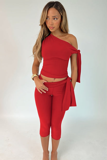 Asymmetrical Neck Sleeveless Top Tie Shorts Two Piece Set