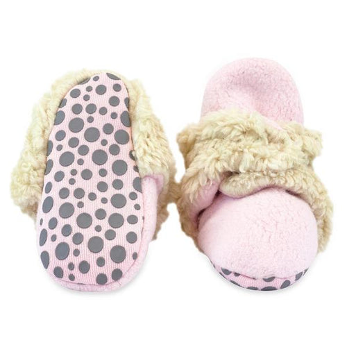 Baby Pink Cozie Fleece Furry Lined Gripper Bootie - Ali's Wagon