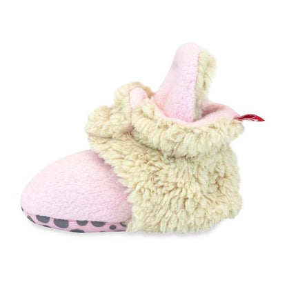 Baby Pink Cozie Fleece Furry Lined Gripper Bootie - Ali's Wagon