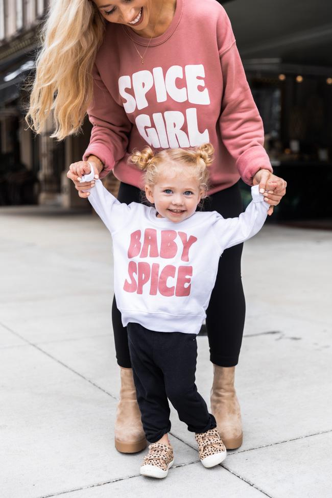 Baby Spice Mauve Toddler Graphic White Sweatshirt