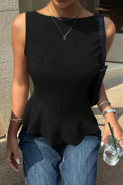 Backless Bow Tie Ruffle Hem Tank Top