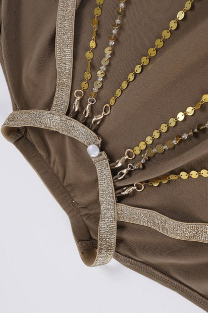 Backless Chain Bodycon Batwing Sleeve Mini Dress