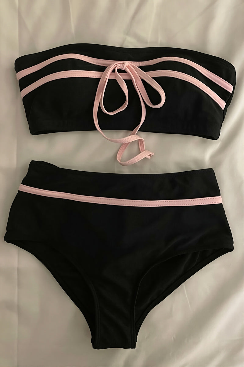 Bandeau Color Block Bow Sweet Bikini Set