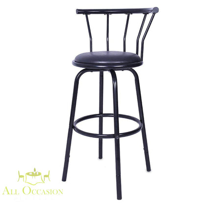 Bar Stool Swivel Black Metal with black metal frame and cushioned seat, ideal for casual parties and small spaces.