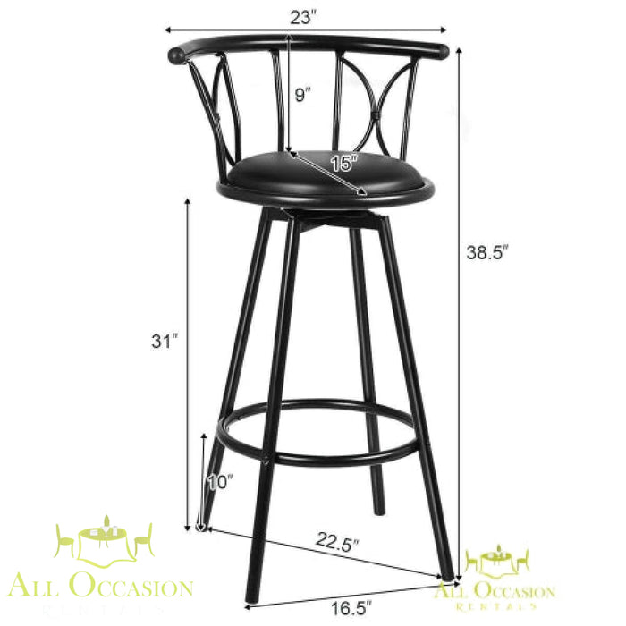 Bar Stool Swivel Black Metal with a stylish design and comfortable seat, perfect for casual gatherings.