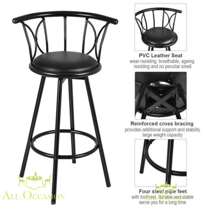 Bar Stool Swivel Black Metal, featuring a PVC leather seat and reinforced cross bracing for stability.