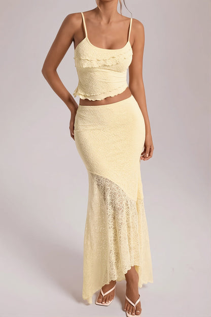Baroque Lace Mermaid A Line Maxi Two Piece Set