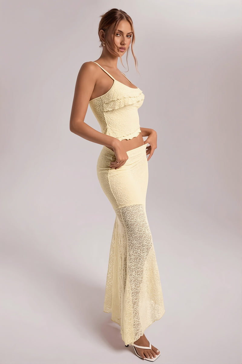 Baroque Lace Mermaid A Line Maxi Two Piece Set