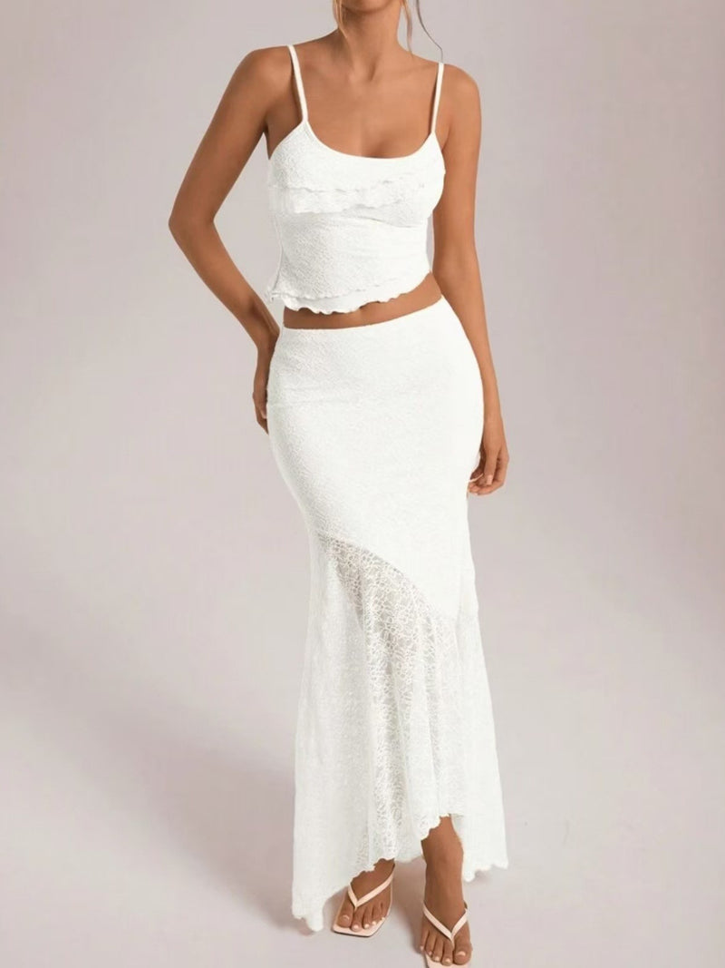 Baroque Lace Mermaid A Line Maxi Two Piece Set