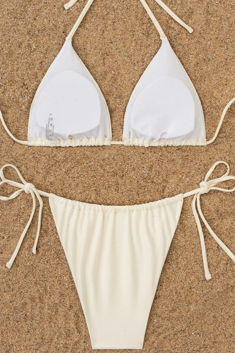 Beaded Coconut Tree Solid Bikini Set