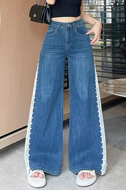Beaded Lace Tencel Flare Jeans