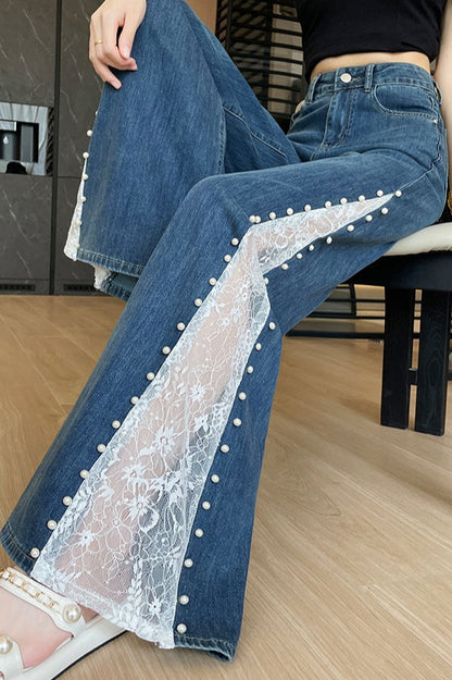 Beaded Lace Tencel Flare Jeans