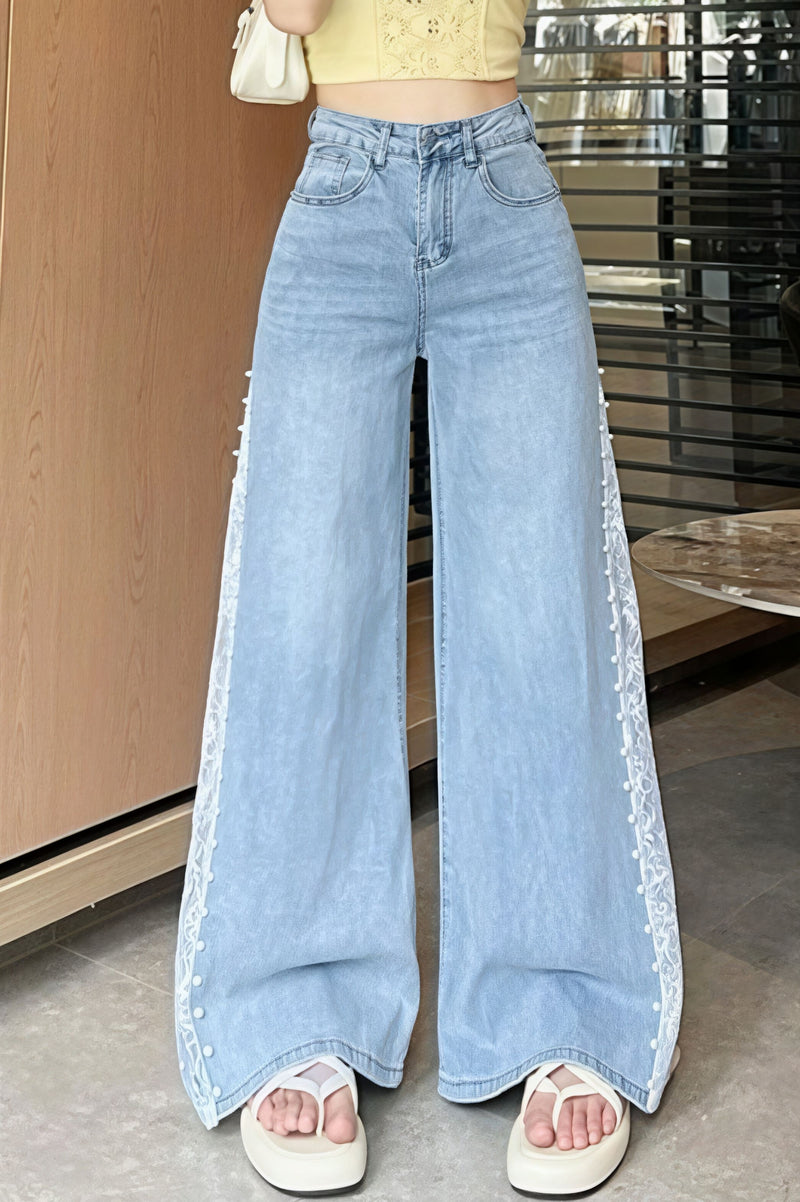 Beaded Lace Tencel Flare Jeans