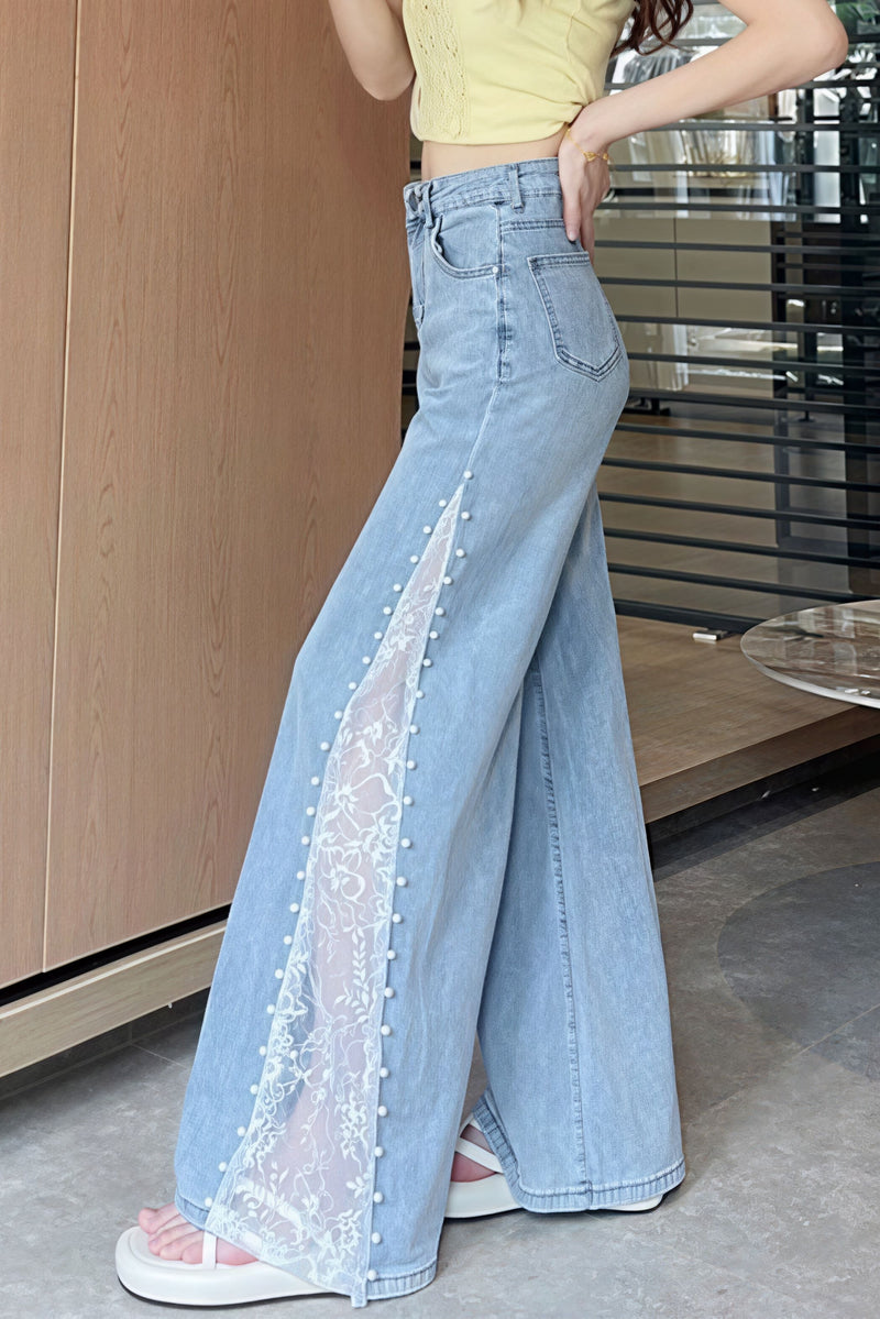 Beaded Lace Tencel Flare Jeans