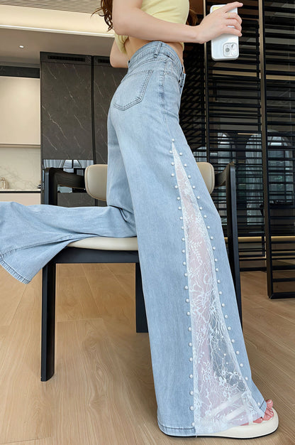 Beaded Lace Tencel Flare Jeans
