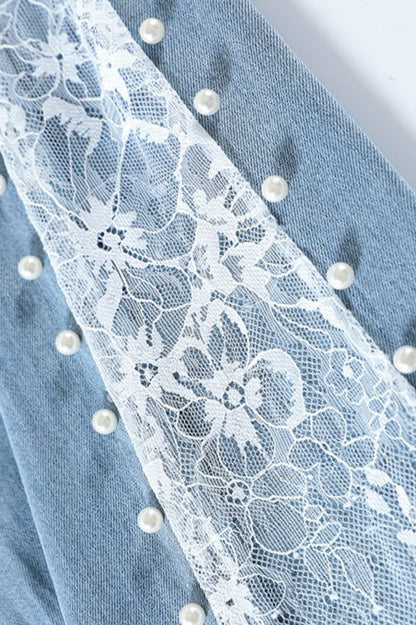 Beaded Lace Tencel Flare Jeans