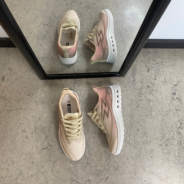 Beige lätta sneakers i mesh med stötdämpande sula