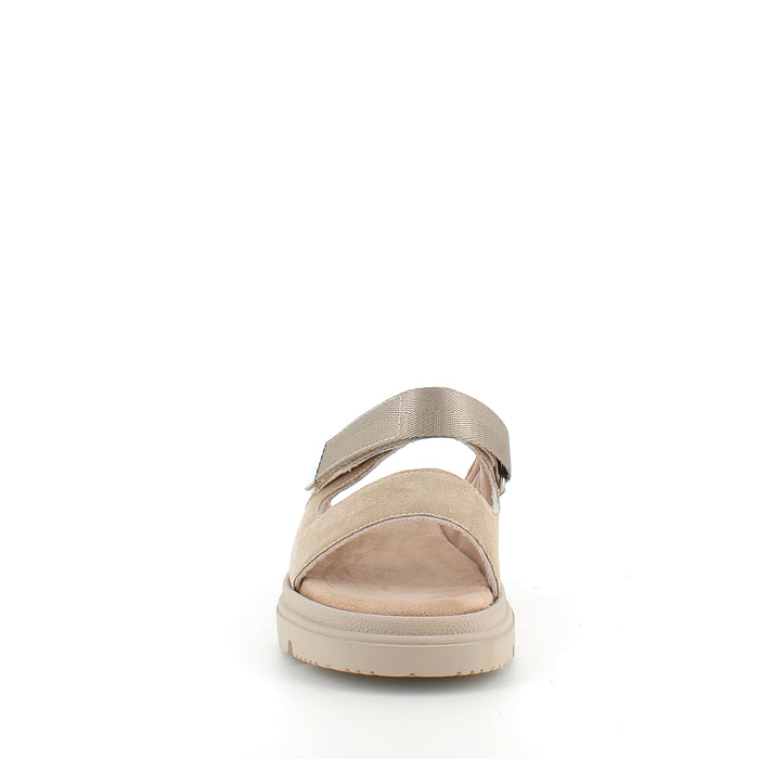 Beige sandal med justerbar rem och mjuk komfort