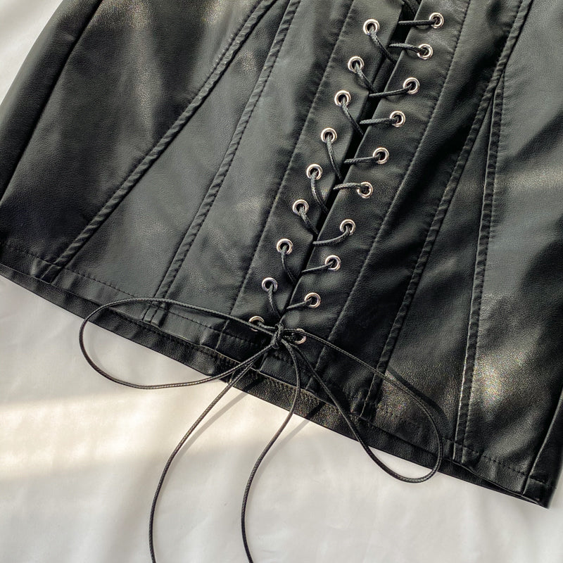 Black A line PU leather skirt S31