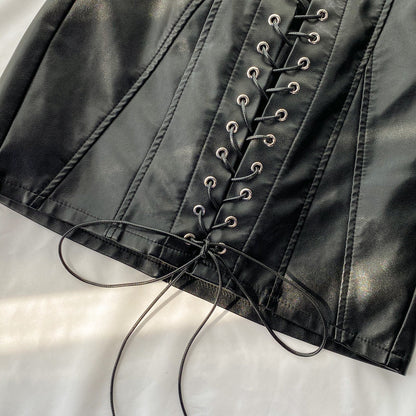 Black A line PU leather skirt S31