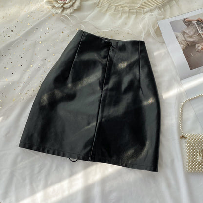 Black A line PU leather skirt S31