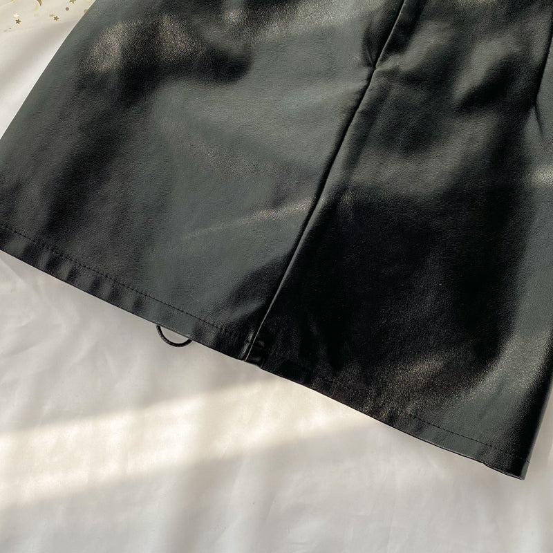 Black A line PU leather skirt S31