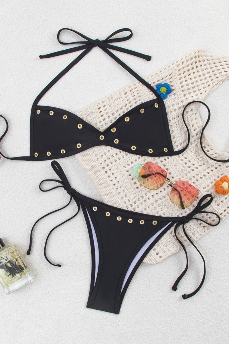 Black Tie Nylon Triangle Bikini Set