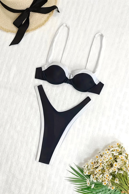 Black White Color Block Bikini Push Up Bikini Sets