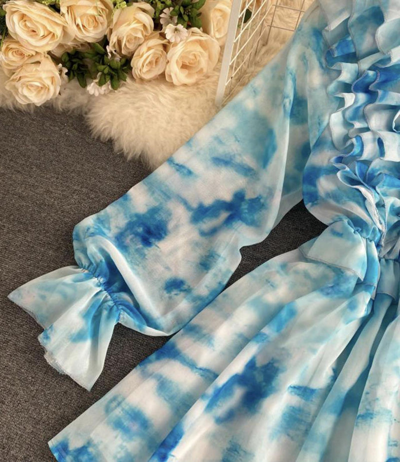 Blue A line long sleeve dress fashion dress S13