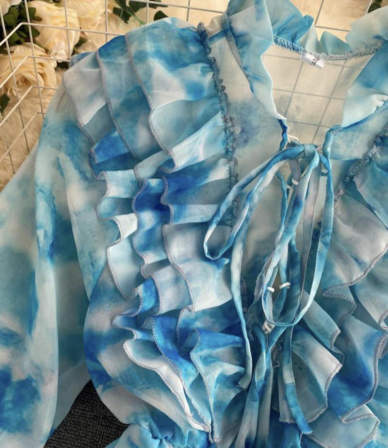 Blue A line long sleeve dress fashion dress S13