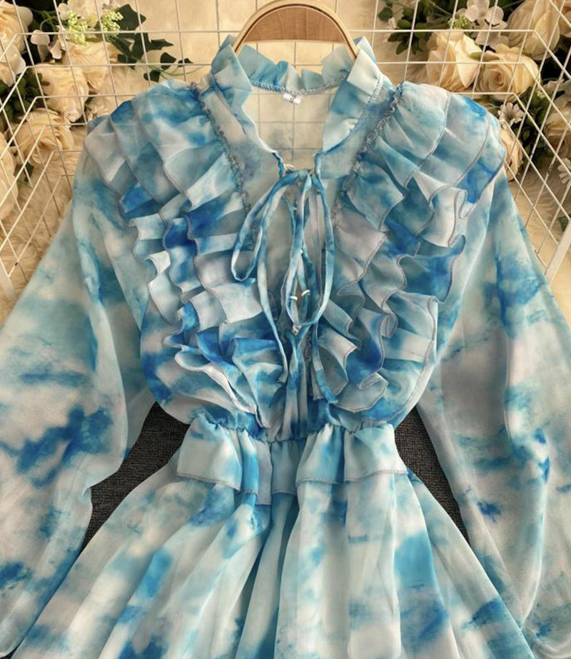 Blue A line long sleeve dress fashion dress S13
