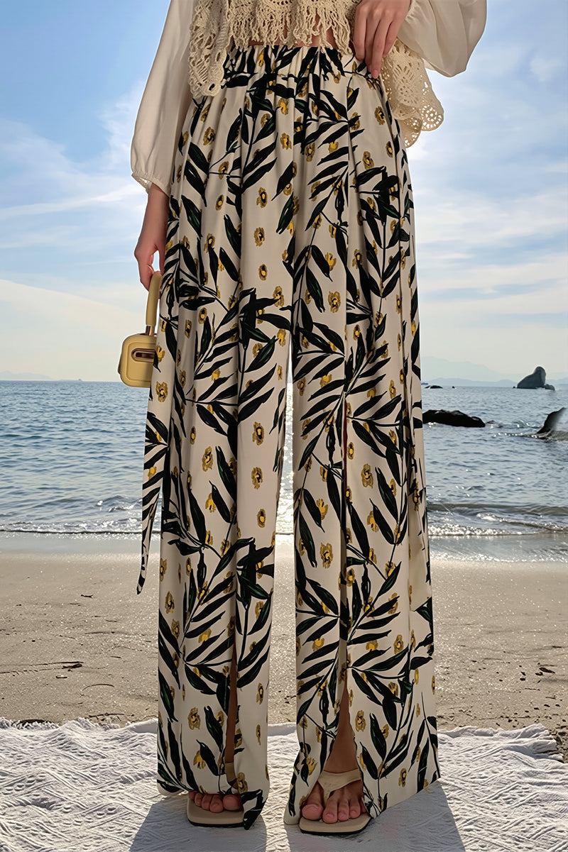 Boho Beach Split Floral Wide Pants