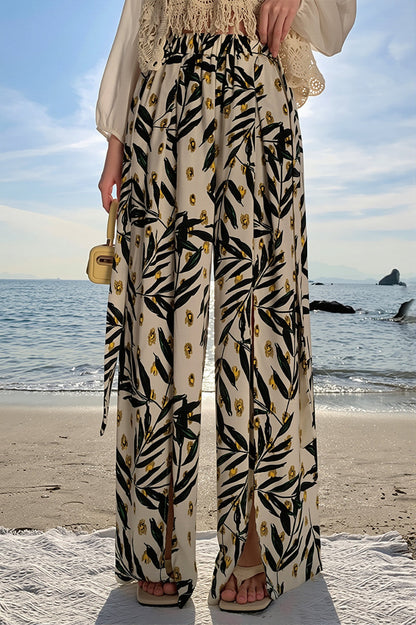 Boho Beach Split Floral Wide Pants