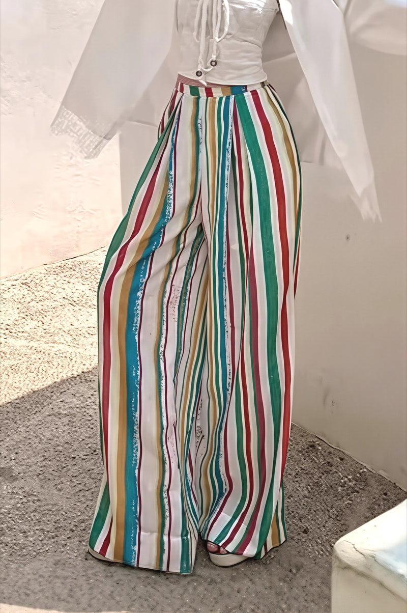 Boho Colorful Stripe High Waist Pants