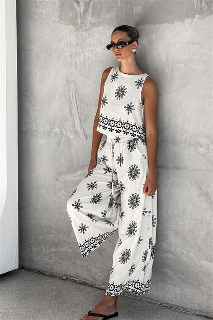 Boho Linen Tank Casual Two Piece Set