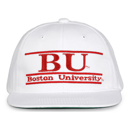 Boston Retro Bar snapback hat in white, front view