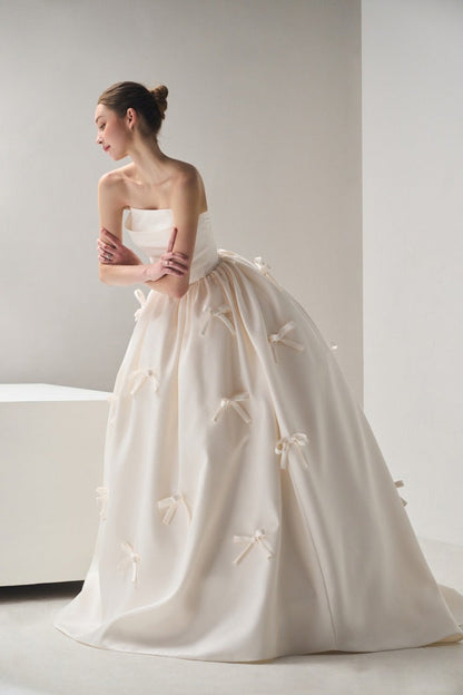 Bow Satin Bandeau Ball Gown Wedding Dress