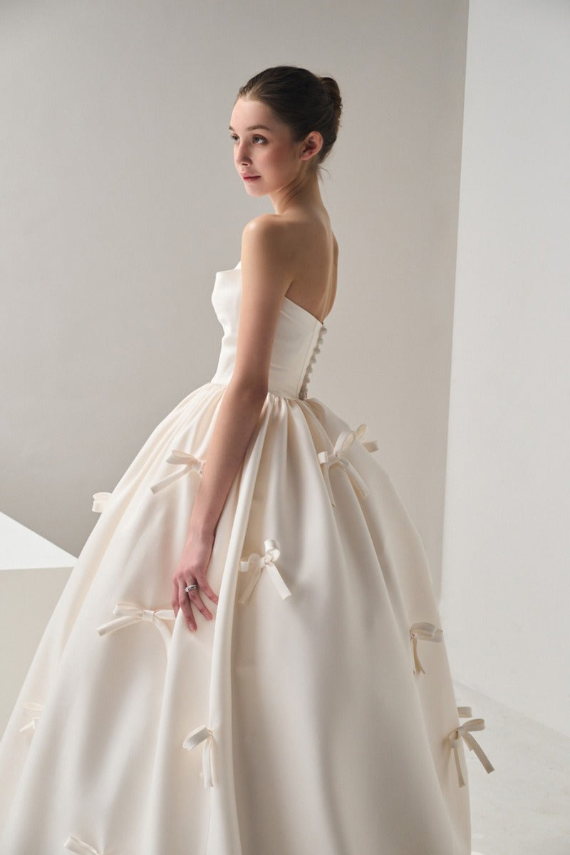 Bow Satin Bandeau Ball Gown Wedding Dress