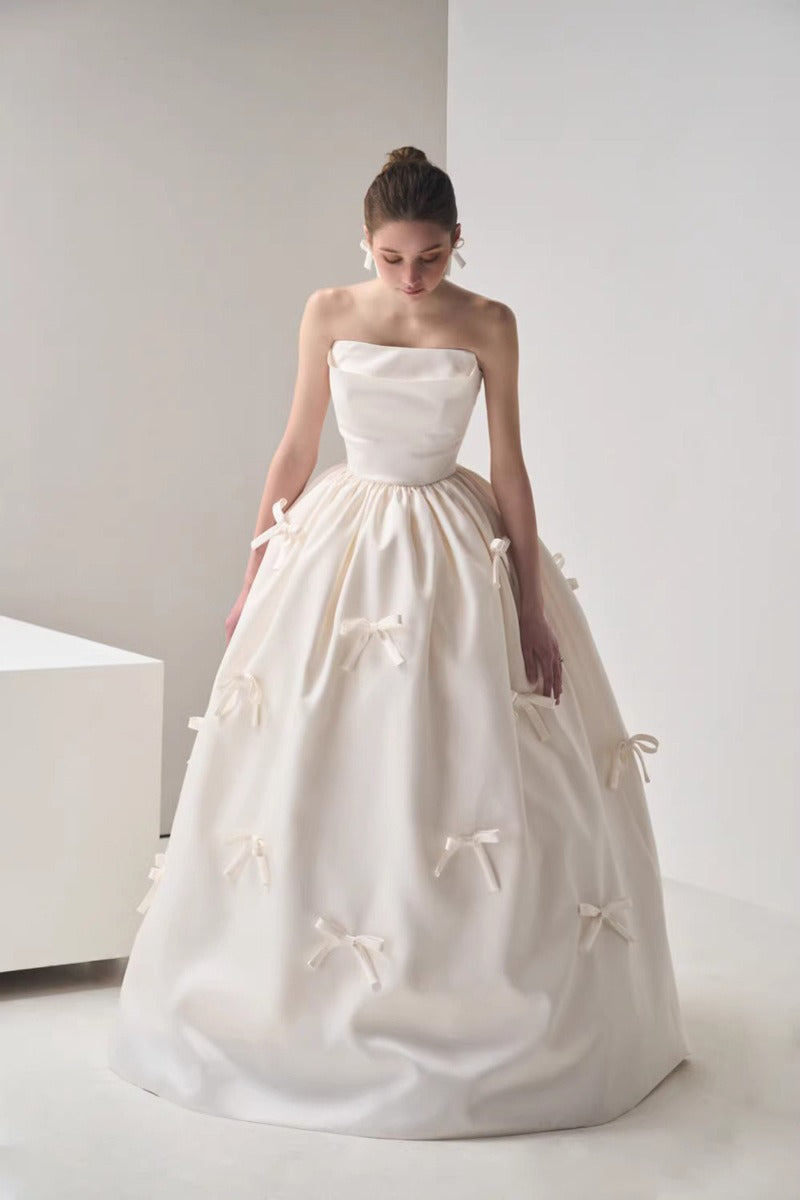 Bow Satin Bandeau Ball Gown Wedding Dress