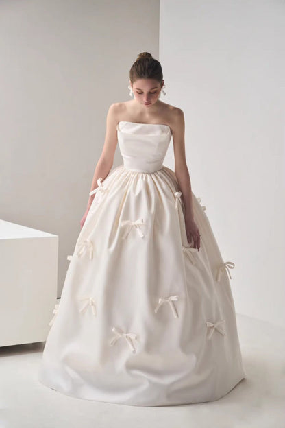 Bow Satin Bandeau Ball Gown Wedding Dress