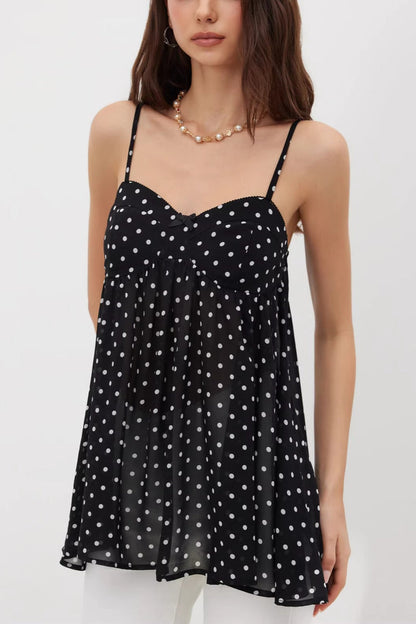 Bow Strap Ruffle Hem Cami Top