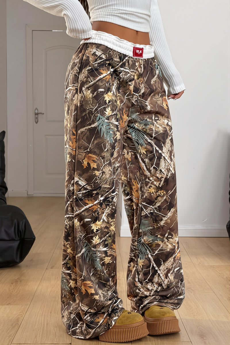 Branch Print Colorblock Wide Leg Pants