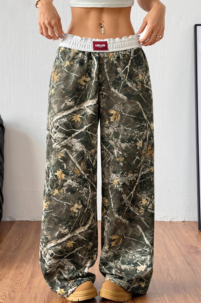 Branch Print Colorblock Wide Leg Pants