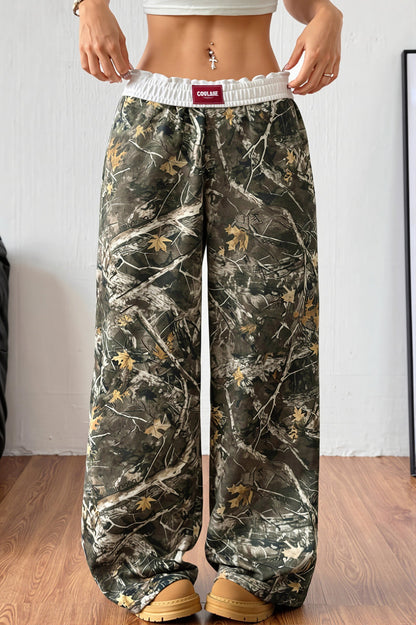 Branch Print Colorblock Wide Leg Pants