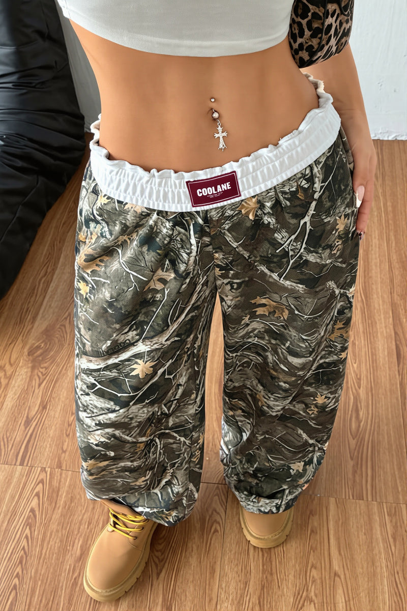 Branch Print Colorblock Wide Leg Pants