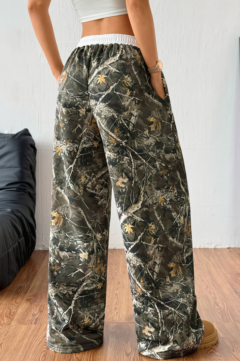 Branch Print Colorblock Wide Leg Pants