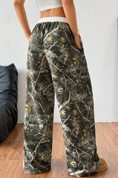 Branch Print Colorblock Wide Leg Pants