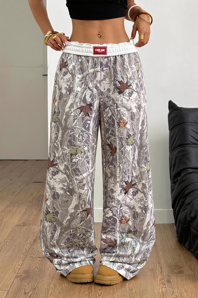 Branch Print Colorblock Wide Leg Pants